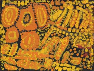 Australian Indigenous (Aboriginal and Torres Strait Islander) artwork by IDA TAYLOR of Martumili Artists. The title is Muntjarra. [08-833] (Acrylic on Canvas)