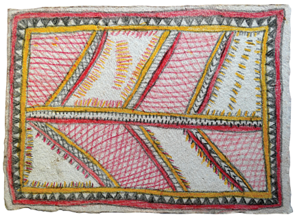 Australian Indigenous (Aboriginal and Torres Strait Islander) artwork by FATE SAVARI (ISAWDI) of Omie Artists. The title is Mweje - Gardens. [14-240] (Pencil and Ink on Paper)