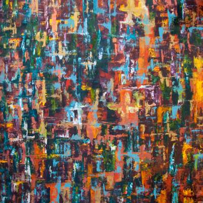 Australian Indigenous (Aboriginal and Torres Strait Islander) artwork by IRENE NAMOK of Lockhart River Artists. The title is My Country My Rainforest Makes me Feel Good Inside. [in20130705] (Acrylic On Linen)