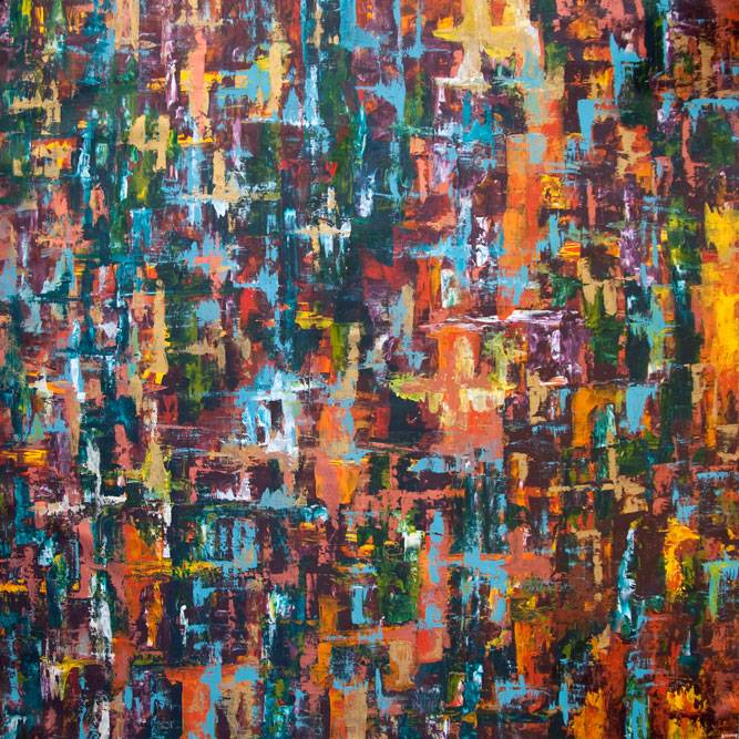 Australian Indigenous (Aboriginal and Torres Strait Islander) artwork by IRENE NAMOK of Lockhart River Artists. The title is My Country My Rainforest Makes me Feel Good Inside. [in20130705] (Acrylic On Linen)