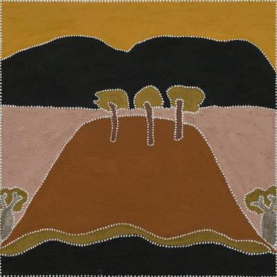 Australian Indigenous (Aboriginal and Torres Strait Islander) artwork by LORRAINE DAYLIGHT of Warmun Artists. The title is My Grandfather’s Country. [WAC 547/08] (Natural Ochre and Pigments on Canvas)