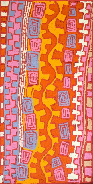 Australian Indigenous (Aboriginal and Torres Strait Islander) artwork by PATRICK TJUNGURRAYI of Papunya Tula Artists. The title is Myilili. [PT0810243] (Acrylic on Belgian Linen)