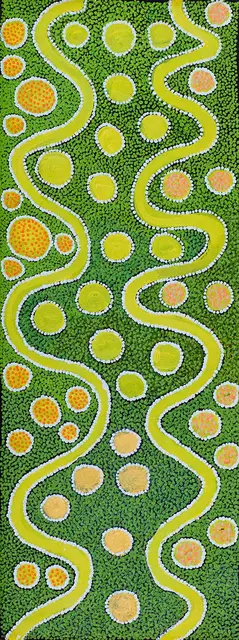 Australian Indigenous (Aboriginal and Torres Strait Islander) artwork by ANN (FRANCES) NOWEE (NANGURI) of Warlayirti Artists (Balgo). The title is Nynmi. [410/15] (Acrylic on Canvas)