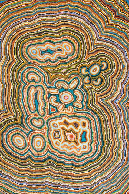 Australian Indigenous (Aboriginal and Torres Strait Islander) artwork by ELIZABETH GORDON of Warlayirti Artists (Balgo). The title is Ngamaloo. [882/08] (Acrylic on Linen)