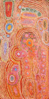 Australian Indigenous (Aboriginal and Torres Strait Islander) artwork by EVA NAGOMARA of Warlayirti Artists (Balgo). The title is Nurududu. [588/09] (Acrylic on Linen)