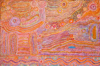 Australian Indigenous (Aboriginal and Torres Strait Islander) artwork by EVA NAGOMARA of Warlayirti Artists (Balgo). The title is Nurududu. [204/09] (Acrylic on Linen)
