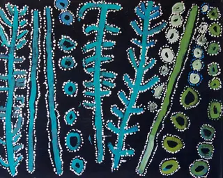 Australian Indigenous (Aboriginal and Torres Strait Islander) artwork by LAWRENCE PENNINGTON of Spinifex Artists. The title is Nyuman. [14203] (Acrylic on Linen)