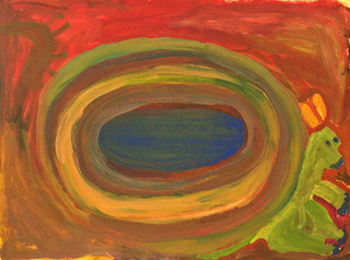 Australian Indigenous (Aboriginal and Torres Strait Islander) artwork by PAJI WAJINA HONEYCHILD YANKARR of Mangkaja Artists. The title is Nurti. [448/11] (Atelier Acrylic, 250gsm Velin Arches Paper)