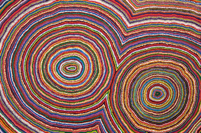 Australian Indigenous (Aboriginal and Torres Strait Islander) artwork by SAMUEL MILLER of Ninuku Arts. The title is Ngayuku Ngura. [NKSM10396] (Acrylic on Linen)