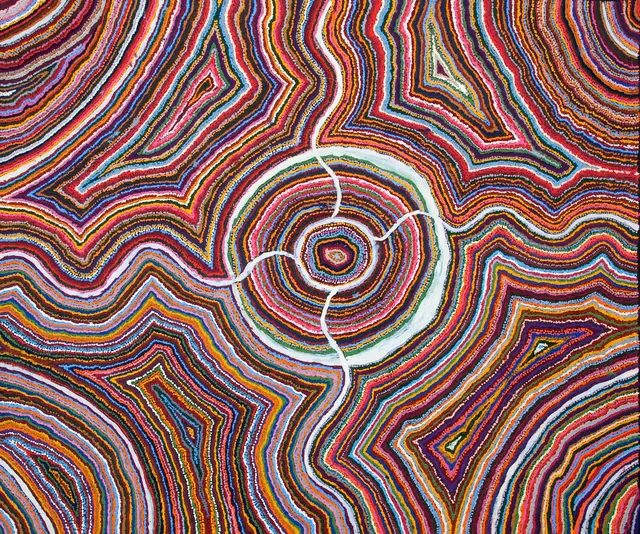 Australian Indigenous (Aboriginal and Torres Strait Islander) artwork by SAMUEL MILLER of Ninuku Arts. The title is Ngayuku Ngura. [NKSM12194] (Acrylic on Linen)