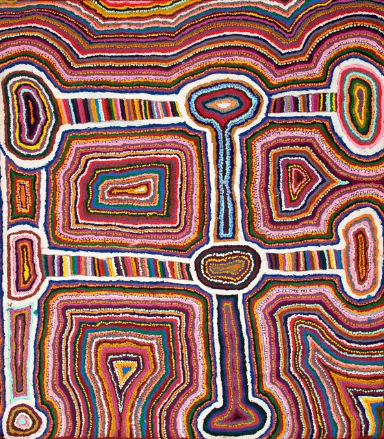 Australian Indigenous (Aboriginal and Torres Strait Islander) artwork by SAMUEL MILLER of Ninuku Arts. The title is Ngayuku Ngura. [NKSM13040] (Acrylic on Linen)