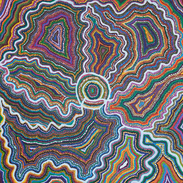 Australian Indigenous (Aboriginal and Torres Strait Islander) artwork by SAMUEL MILLER of Ninuku Arts. The title is Ngayuku Ngura. [14-161] (Acrylic on Linen)