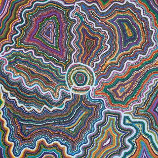 Australian Indigenous (Aboriginal and Torres Strait Islander) artwork by SAMUEL MILLER of Ninuku Arts. The title is Ngayuku Ngura. [14-161] (Acrylic on Linen)