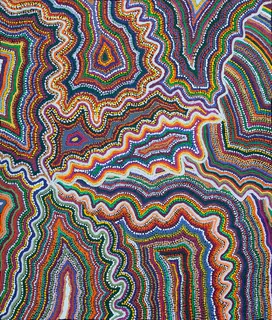 Australian Indigenous (Aboriginal and Torres Strait Islander) artwork by SAMUEL MILLER of Ninuku Arts. The title is Ngayuku Ngura. [14-398] (Acrylic on Linen)