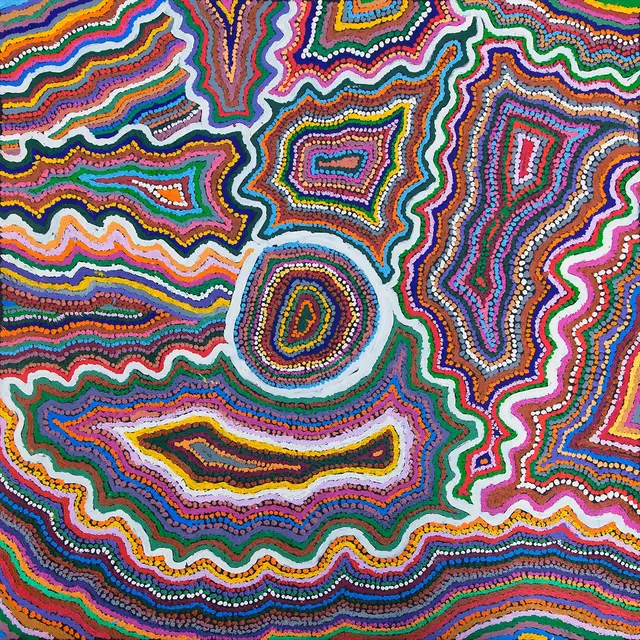 Australian Indigenous (Aboriginal and Torres Strait Islander) artwork by SAMUEL MILLER of Ninuku Arts. The title is Ngayuku Ngura. [15-47] (Acrylic on Canvas)