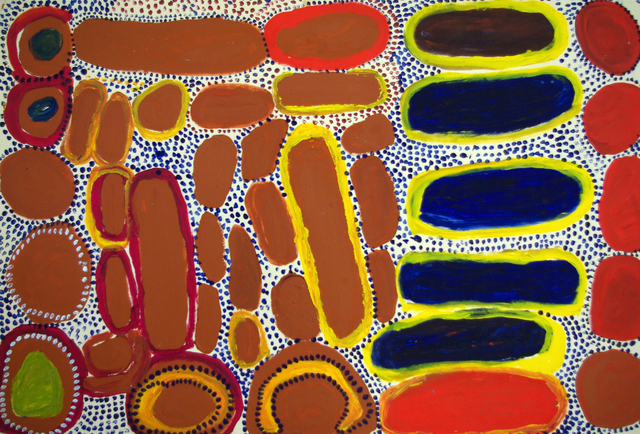 Australian Indigenous (Aboriginal and Torres Strait Islander) artwork by WAKARTU CORY SURPRISE of Mangkaja Artists. The title is Ngarrangkarni. [273/12] (Derivan Matisse Acrylic - 280gsm Velin BFK Rives)