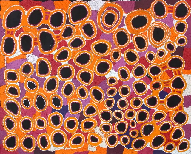 Australian Indigenous (Aboriginal and Torres Strait Islander) artwork by YARANGKA ELAINE THOMAS of Spinifex Artists. The title is Ngalkuritjara. [C1071] (Acrylic on Belgian Linen)