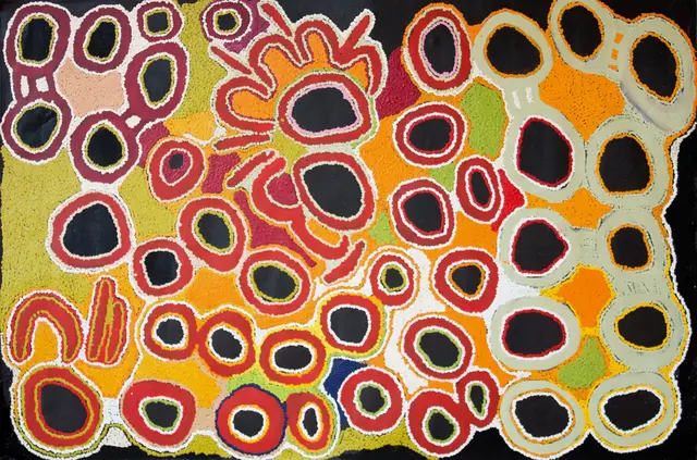 Australian Indigenous (Aboriginal and Torres Strait Islander) artwork by YARANGKA ELAINE THOMAS of Spinifex Artists. The title is Ngalkuritjara. [13333] (Acrylic on Linen)