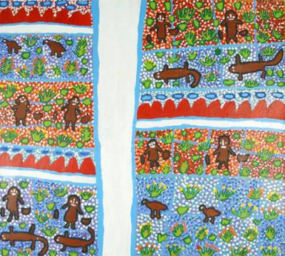 Australian Indigenous (Aboriginal and Torres Strait Islander) artwork by MOLLY JUGADAI of Ikuntji Artists. The title is Napiltjari’s Walking. [IK04MJ28] (Acrylic on Belgian Linen)