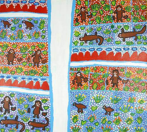 Australian Indigenous (Aboriginal and Torres Strait Islander) artwork by MOLLY JUGADAI of Ikuntji Artists. The title is Napiltjari’s Walking. [IK04MJ28] (Acrylic on Belgian Linen)