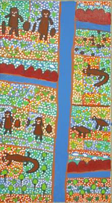Australian Indigenous (Aboriginal and Torres Strait Islander) artwork by MOLLY JUGADAI of Ikuntji Artists. The title is Napiltjari’s Walking. [IK04MJ27] (Acrylic on Belgian Linen)