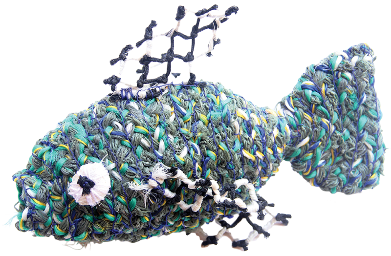 Australian Indigenous (Aboriginal and Torres Strait Islander) artwork by NANCY LOUISA KIWAT of Erub Erwer Meta. The title is Newup. [14-77] (Ghost Nets & Twine)