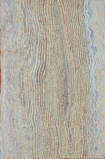 Australian Indigenous (Aboriginal and Torres Strait Islander) artwork by ENA NAKAMARRA GIBSON of Warlukurlangu Artists (Yuendumu). The title is Ngalyipi Jukurrpa (Snake Vine Dreaming) - Purturlu. [582/07ny] (Acrylic on Belgian Linen)