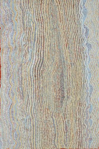 Australian Indigenous (Aboriginal and Torres Strait Islander) artwork by ENA NAKAMARRA GIBSON of Warlukurlangu Artists (Yuendumu). The title is Ngalyipi Jukurrpa (Snake Vine Dreaming) - Purturlu. [582/07ny] (Acrylic on Belgian Linen)