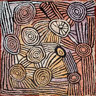 Australian Indigenous (Aboriginal and Torres Strait Islander) artwork by NANCY NUNGURRAYI of Papunya Tula Artists. The title is Ngaminya. [NN0901138] (Acrylic on Linen)