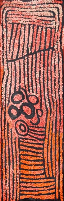 Australian Indigenous (Aboriginal and Torres Strait Islander) artwork by NANCY NUNGURRAYI of Papunya Tula Artists. The title is Ngaminya. [NN0811106] (Acrylic on Linen)