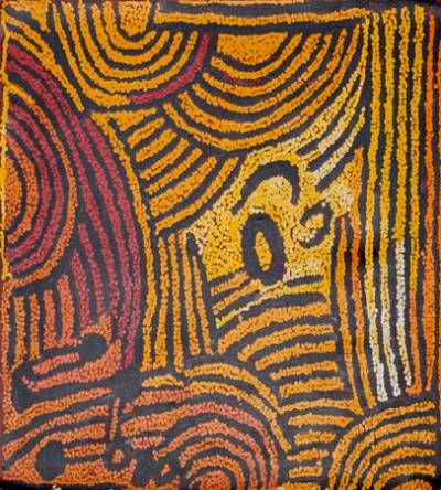 Australian Indigenous (Aboriginal and Torres Strait Islander) artwork by NANCY NUNGURRAYI of Papunya Tula Artists. The title is Ngaminya. [NN0901116] (Acrylic on Linen)