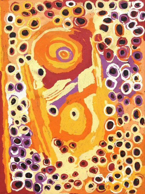 Australian Indigenous (Aboriginal and Torres Strait Islander) artwork by KATARRA BUTLER NAPALTJARRI of Papunya Tula Artists. The title is Ngaminya. [KB1310044] (Acrylic on Belgian Linen)