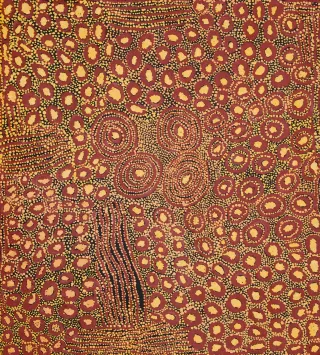 Australian Indigenous (Aboriginal and Torres Strait Islander) artwork by NANYUMA NAPANGATI of Papunya Tula Artists. The title is Ngaminya. [NN1604026] (Acrylic on Belgian Linen)