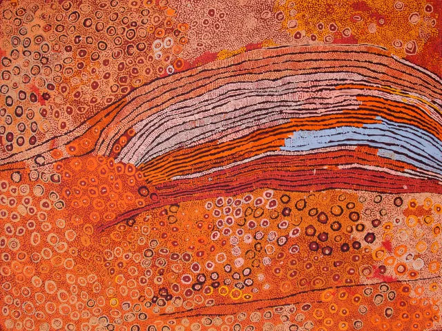 Australian Indigenous (Aboriginal and Torres Strait Islander) artwork by NAATA NUNGURRAYI of Papunya Tula Artists. The title is Ngamurrunya. [NN0406178] (Acrylic on Belgian Linen)