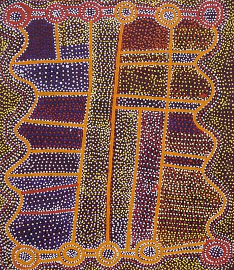 Australian Indigenous (Aboriginal and Torres Strait Islander) artwork by SHORTY JANGALA ROBERTSON of Warlukurlangu Artists (Yuendumu). The title is Ngapa Jukurrpa (Water Dreaming). [4255/07] (Acrylic on Belgian Linen)