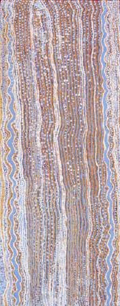 Australian Indigenous (Aboriginal and Torres Strait Islander) artwork by ENA NAKAMARRA GIBSON of Warlukurlangu Artists (Yuendumu). The title is Ngapa Jukurrpa (Water Dreaming). [609/07ny] (Acrylic on Belgian Linen)