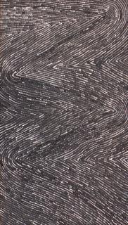 Australian Indigenous (Aboriginal and Torres Strait Islander) artwork by PHYLLIS NAPURRURLA WILLIAMS of Warlukurlangu Artists (Yuendumu). The title is Ngapa Jukurrpa (Water Dreaming) - Pirlinyarnu. [801/13ny] (Acrylic on Belgian Linen)