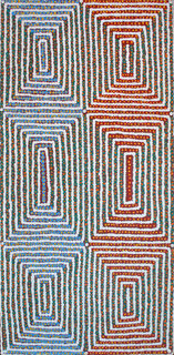 Australian Indigenous (Aboriginal and Torres Strait Islander) artwork by KEVIN JAMPIJINPA FRY of Warlukurlangu Artists (Yuendumu). The title is Ngapa Jukurrpa (Water Dreaming) - Pirlinyarnu. [172/13ny] (Acrylic on Belgian Linen)