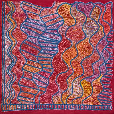 Australian Indigenous (Aboriginal and Torres Strait Islander) artwork by SHORTY JANGALA ROBERTSON of Warlukurlangu Artists (Yuendumu). The title is Ngapa Jukurrpa (Water Dreaming) - Puyurru. [4527/08] (Acrylic on Linen)