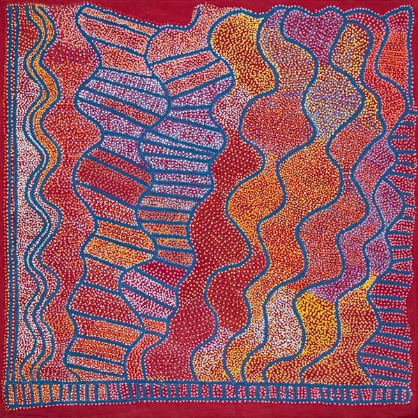 Australian Indigenous (Aboriginal and Torres Strait Islander) artwork by SHORTY JANGALA ROBERTSON of Warlukurlangu Artists (Yuendumu). The title is Ngapa Jukurrpa (Water Dreaming) - Puyurru. [4527/08] (Acrylic on Linen)