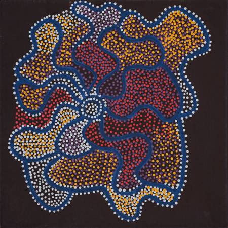Australian Indigenous (Aboriginal and Torres Strait Islander) artwork by SHORTY JANGALA ROBERTSON of Warlukurlangu Artists (Yuendumu). The title is Ngapa Jukurrpa (Water Dreaming)  -  Puyurru. [246/09] (Acrylic on Canvas)