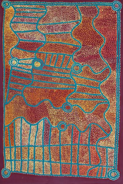 Australian Indigenous (Aboriginal and Torres Strait Islander) artwork by SHORTY JANGALA ROBERTSON of Warlukurlangu Artists (Yuendumu). The title is Ngapa Jukurrpa (Water Dreaming) - Puyurru. [4504/08] (Acrylic on Canvas)