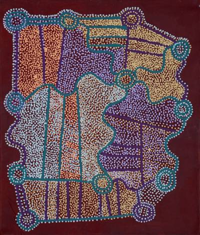 Australian Indigenous (Aboriginal and Torres Strait Islander) artwork by SHORTY JANGALA ROBERTSON of Warlukurlangu Artists (Yuendumu). The title is Ngapa Jukurrpa (Water Dreaming) - Puyurru. [10/09] (Acrylic on Canvas)