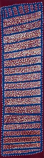 Australian Indigenous (Aboriginal and Torres Strait Islander) artwork by SHORTY JANGALA ROBERTSON of Warlukurlangu Artists (Yuendumu). The title is Ngapa Jukurrpa (Water Dreaming) - Puyurru Jukurrpa. [253/09] (Acrylic on Canvas)