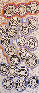 Australian Indigenous (Aboriginal and Torres Strait Islander) artwork by BESSIE NAKAMARRA SIMS of Warlukurlangu Artists (Yuendumu). The title is Ngarlajiyi Jukurrpa (Bush Carrot Dreaming). [4177/10] (Acrylic on Belgian Linen)