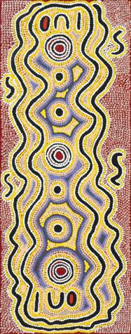 Australian Indigenous (Aboriginal and Torres Strait Islander) artwork by AMELIA NAPALJARRI BROWN of Warlukurlangu Artists (Yuendumu). The title is Ngarlkirdi Jukurrpa (Witchetty Grub Dreaming). [3919/07] (Acrylic on Belgian Linen)
