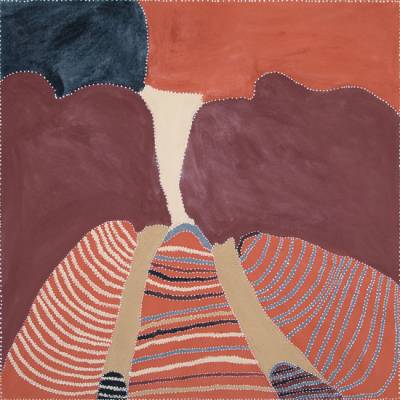 Australian Indigenous (Aboriginal and Torres Strait Islander) artwork by PATRICK MUNG MUNG of Warmun Artists. The title is Ngarrgooroon and the Yoonggoony. [WAC382/09] (Natural Ochre and Pigments on Canvas)