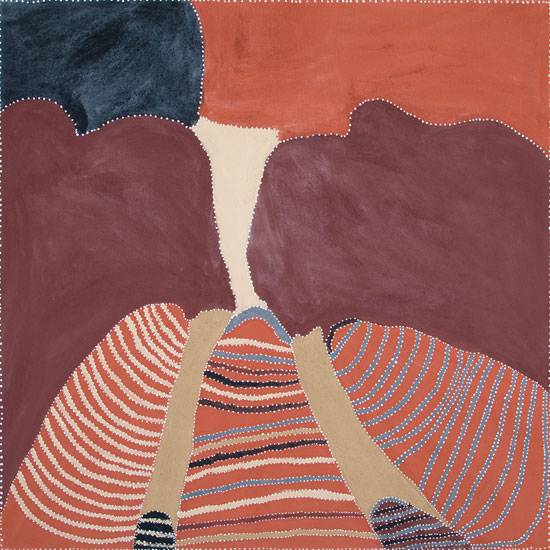 Australian Indigenous (Aboriginal and Torres Strait Islander) artwork by PATRICK MUNG MUNG of Warmun Artists. The title is Ngarrgooroon and the Yoonggoony. [WAC382/09] (Natural Ochre and Pigments on Canvas)