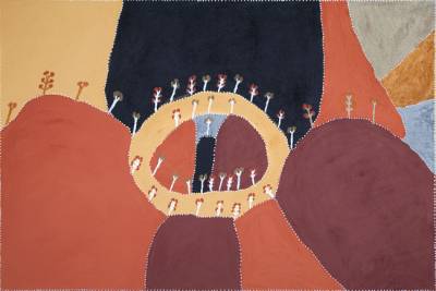 Australian Indigenous (Aboriginal and Torres Strait Islander) artwork by PATRICK MUNG MUNG of Warmun Artists. The title is Ngarrgooroon - Balangal Country. [WAC459/08] (Natural Ochre and Pigments on Canvas)
