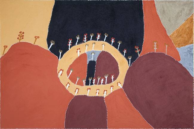 Australian Indigenous (Aboriginal and Torres Strait Islander) artwork by PATRICK MUNG MUNG of Warmun Artists. The title is Ngarrgooroon - Balangal Country. [WAC459/08] (Natural Ochre and Pigments on Canvas)